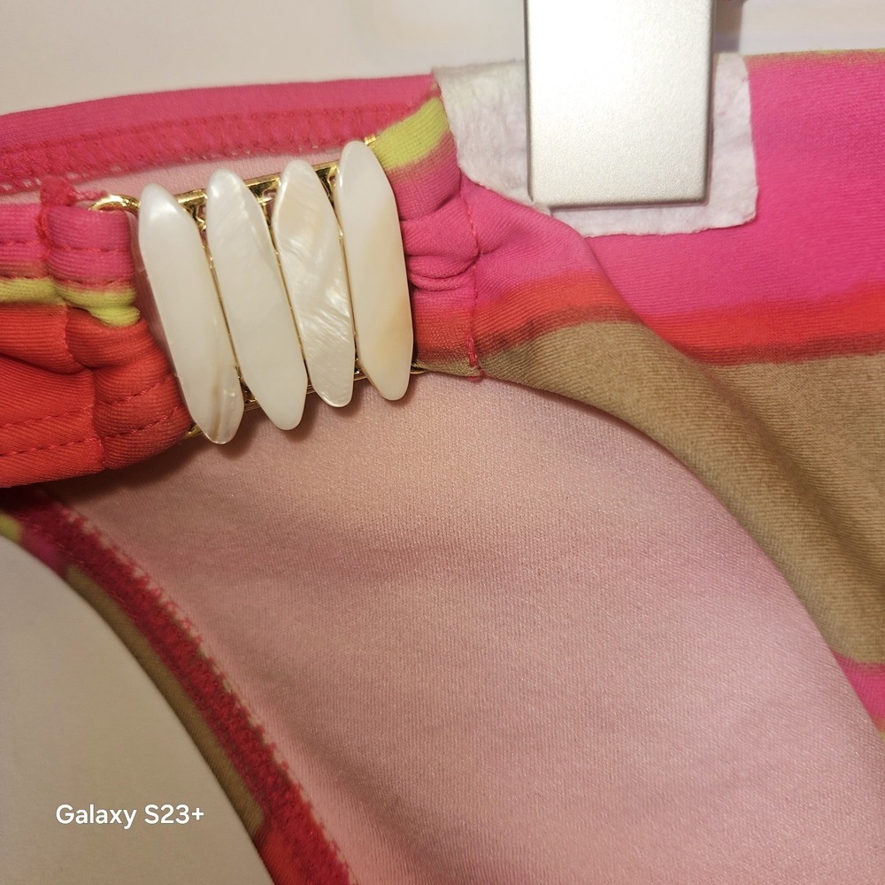 Gossip Collection 2010 Bikini Womens Sz L Neon Stripe Shell Hardware Resort Swim - Picture 6 of 16
